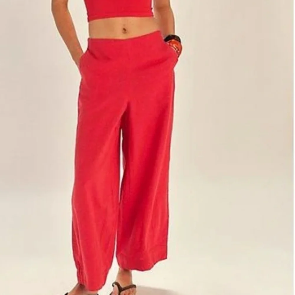 Free People Red Linen Wide Leg Pants